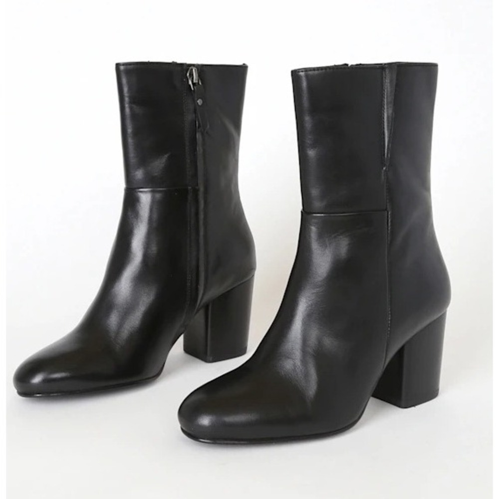 Seychelles Wild Ride Black Leather Mid Calf Block Heel Booties Womens 9.5